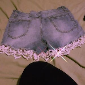 No Boundaries Lace Trim Ripped Jean Shorts